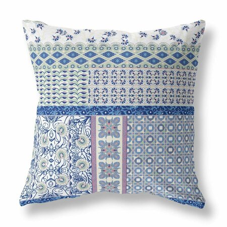 PALACEDESIGNS 20 in. Blue Lavender & White Patch Indoor & Outdoor Zippered Throw Pillow PA3094157